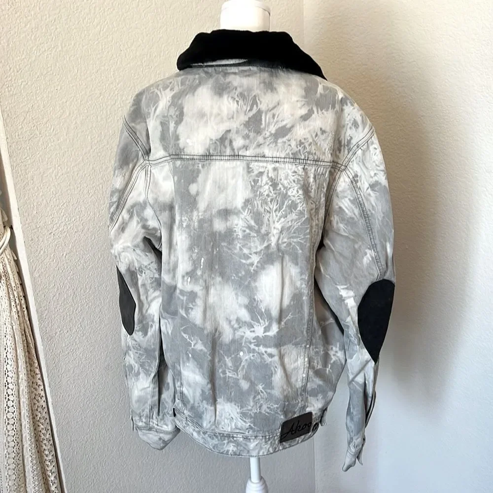 Akoo Light Gray Acid Washed and Paint Splatter Design Denim Jacket ~ Size XL